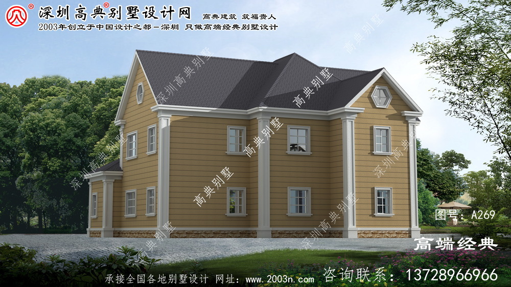 文成县两层美式风格别墅设计图，小巧温馨
