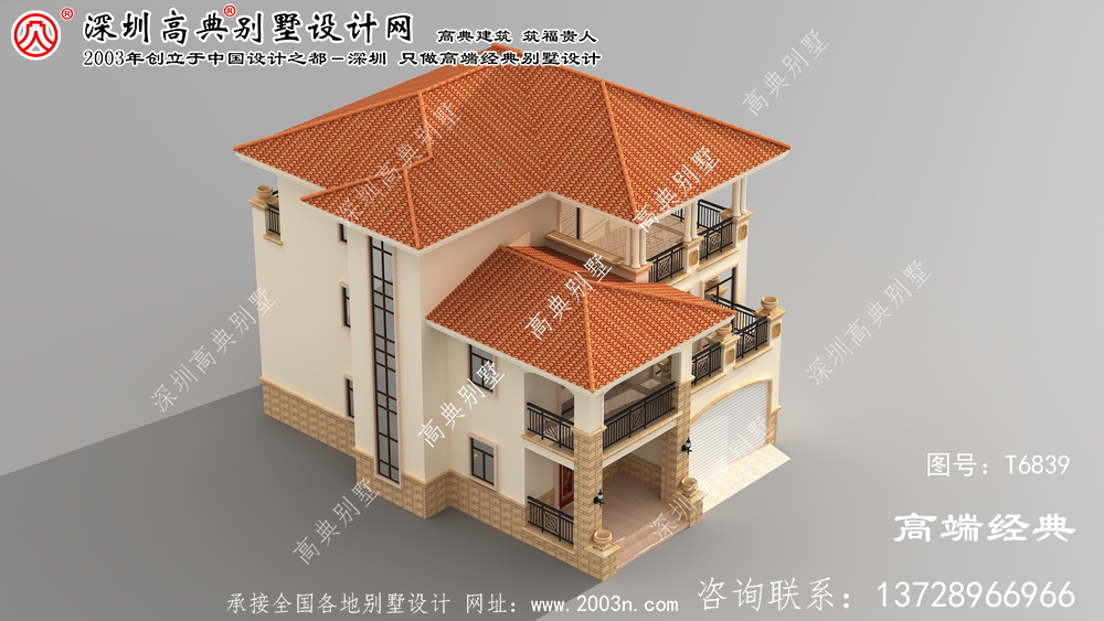 城区欧式风格的三层别墅，时尚委婉的线框
