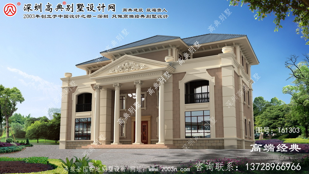 察哈尔右翼前旗优雅的三层欧洲别墅设计图纸和效果图。
