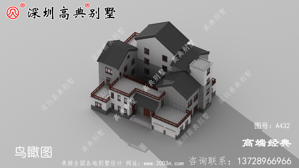 高级三层豪华别墅的照片，在家乡实现了美丽的风景线。