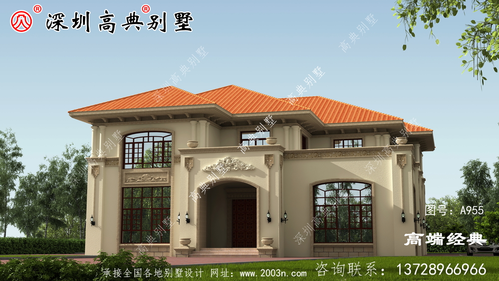 带露台的三层楼建筑外观图，这样的房子真让人心旷神怡，赶紧收起来盖起来吧。
