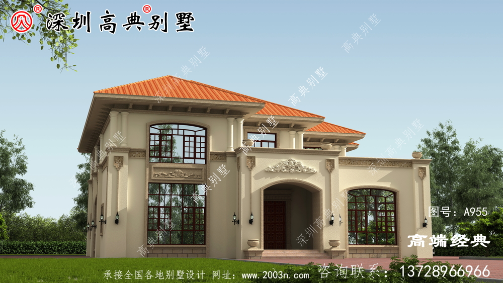 带露台的三层楼建筑外观图，这样的房子真让人心旷神怡，赶紧收起来盖起来吧。