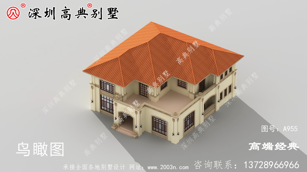 带露台的三层楼建筑外观图，这样的房子真让人心旷神怡，赶紧收起来盖起来吧。