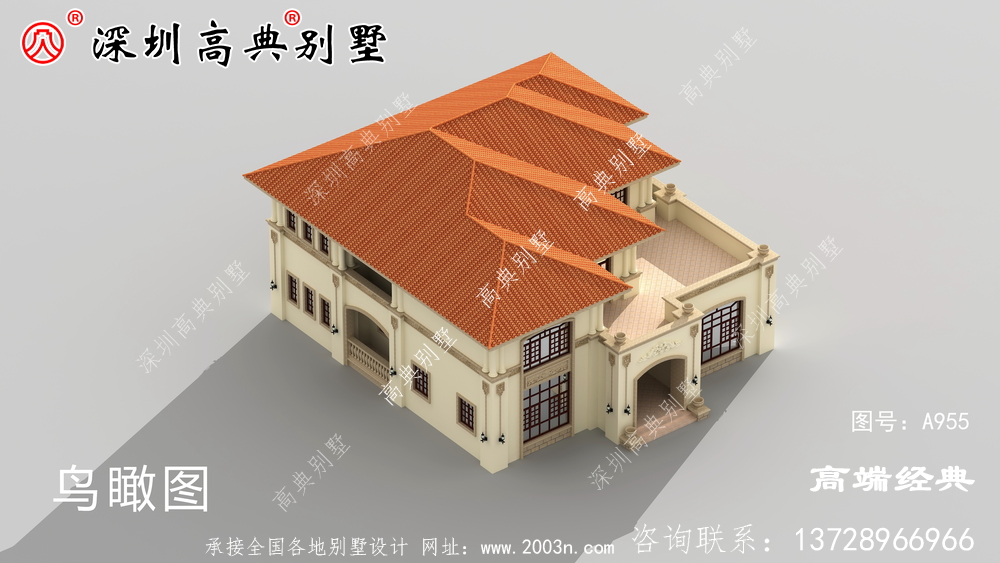 带露台的三层楼建筑外观图，这样的房子真让人心旷神怡，赶紧收起来盖起来吧。