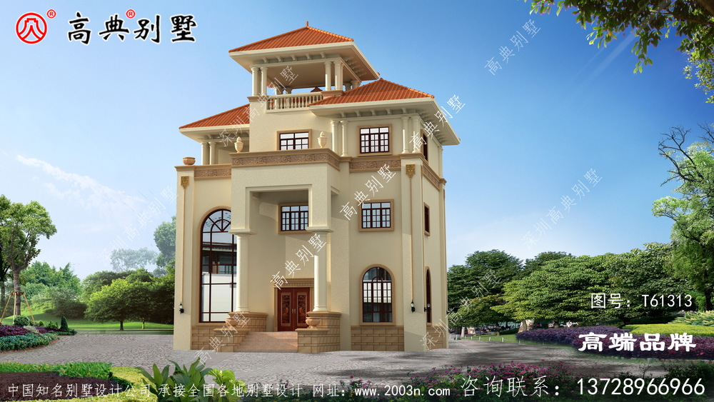 带凉亭的别墅带外观清新优雅好喜欢
